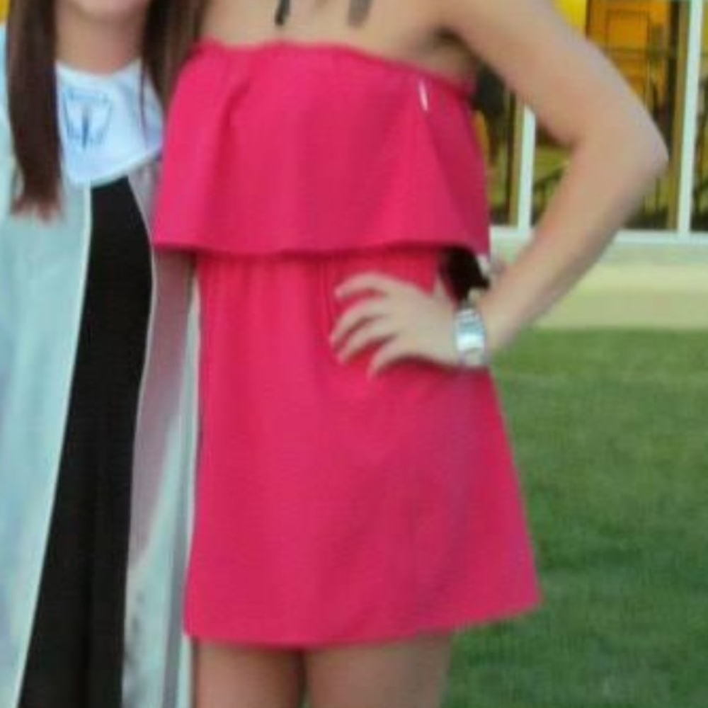 HOT PINK MINI DRESS WITH ELASTIC WAISTband